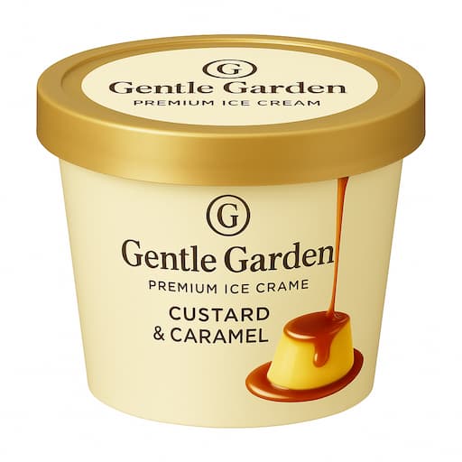 レディーボーデン ミニカップ ほろにがカラメルリッチプリンのパッケージ画像。金色のフタとクリーム色のカップに、ブランドロゴとキャラメルプリンのイラストが描かれた上品なデザイン。こだわり卵エグロワイヤル®とダブルカラメルソースを使用した期間限定の濃厚プリンアイス。