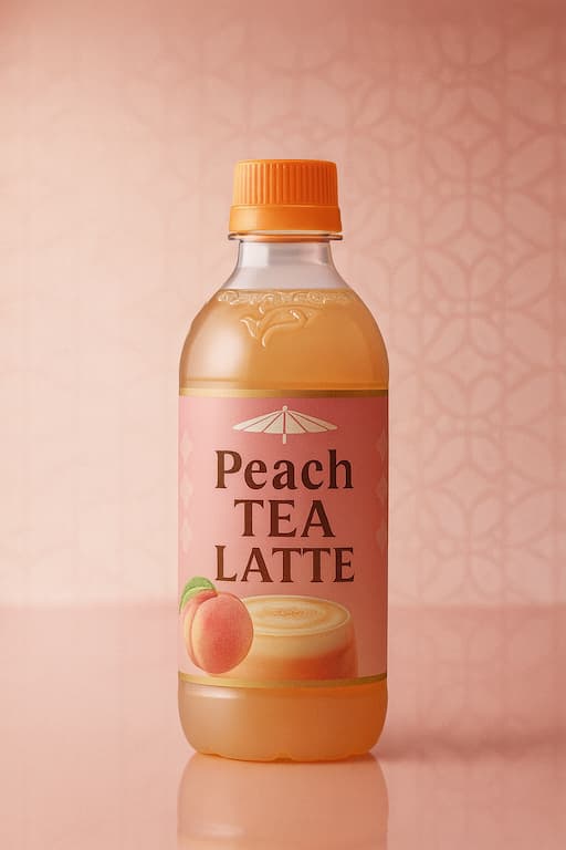 サントリー「クラフトボス 甘桃ティーラテ」のAI生成イメージ。桃の香りとミルクティーのまろやかさを表現した秋限定ドリンク。