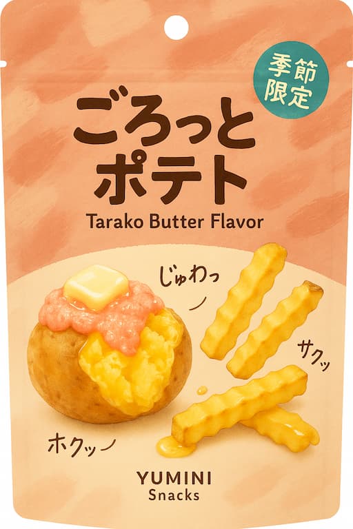 太～いJagabee たらこバター味｜カルビーの秋冬限定スナック｜まろやかバター×たらこのうま味がホクホク食感にぴったり