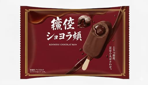 2025年12月1日発売「あいすまんじゅうDessert フォンダンショコラ」。ビターなチョコアイスに、とろっと柔らかいチョコソースが入った冬限定アイスバーのパッケージ画像。