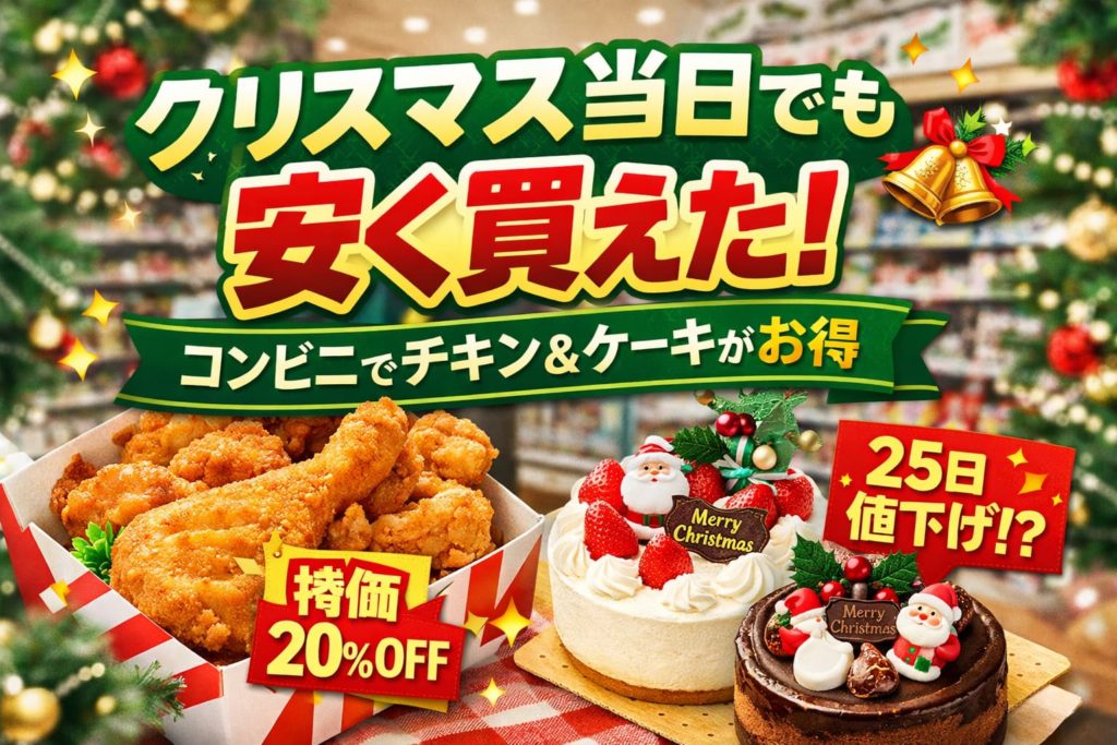 クリスマス当日のコンビニで販売されていたチキンとケーキの売り場の様子