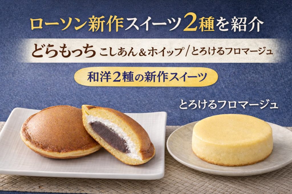 ローソン新作スイーツ「どらもっち こしあん＆ホイップ」と「とろけるフロマージュ」を並べたイメージ画像
