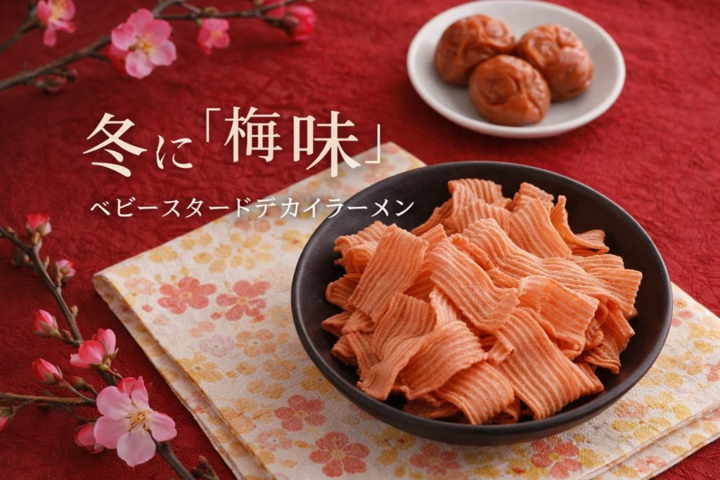 梅味のベビースタードデカイラーメンを器に盛り付けた和風イメージ写真