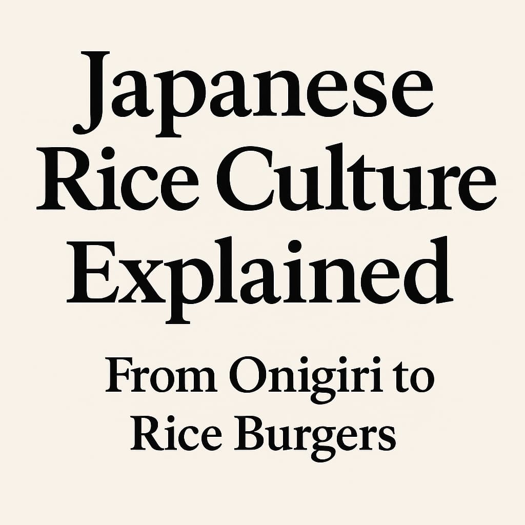 Minimalist typography cover reading “Japanese Rice Culture Explained – From Onigiri to Rice Burgers” on an off-white background.