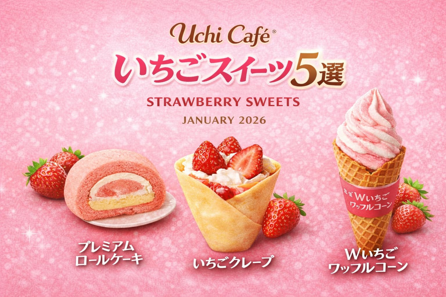 【2026年1月発売】ローソン Uchi Café いちごスイーツ5選｜ロールケーキ・クレープ・ワッフルコーン