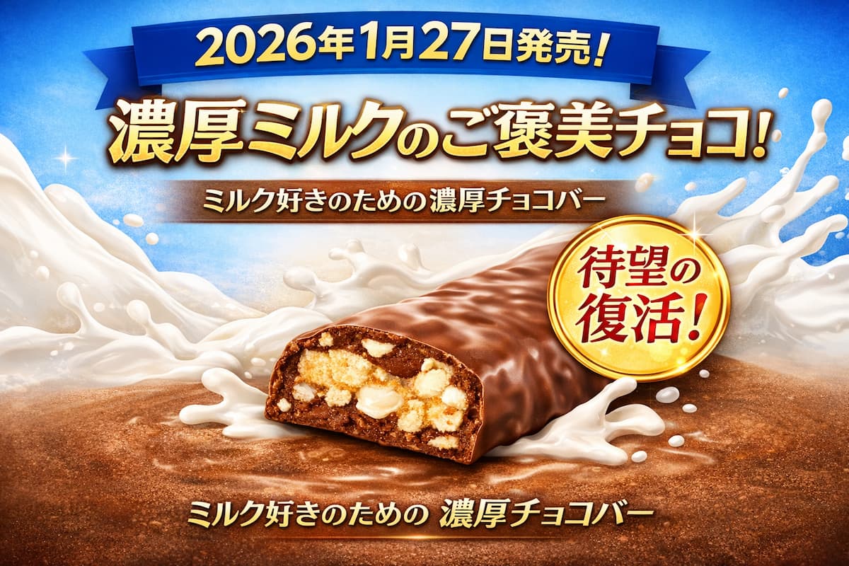濃厚なミルク感が伝わるチョコバーの断面イメージ。ミルク好き向けのご褒美チョコを表現したイメージ画像