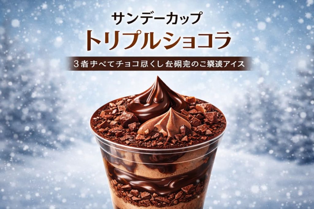 サンデーカップトリプルショコラの三層チョコアイスを表現したシンプルなアイキャッチ画像