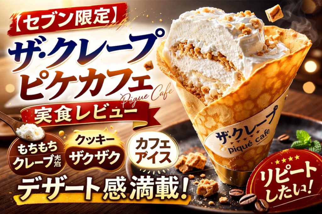 ザ・クレープ ピケカフェの断面。もちもちクレープ生地にクッキー入りカフェ風味アイスが入ったセブン限定アイス
