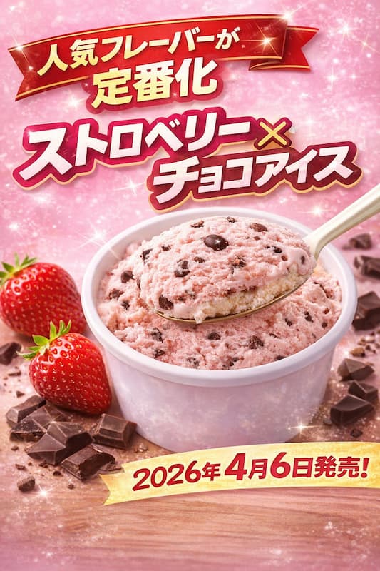 ストロベリー×チョコアイスのイメージ画像|いちご風味アイスとチョコチップの新作フレーバー紹介