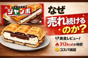 チョコモナカジャンボの断面とパッケージ画像｜パリパリ食感とチョコ×バニラの構造を実食レビュー